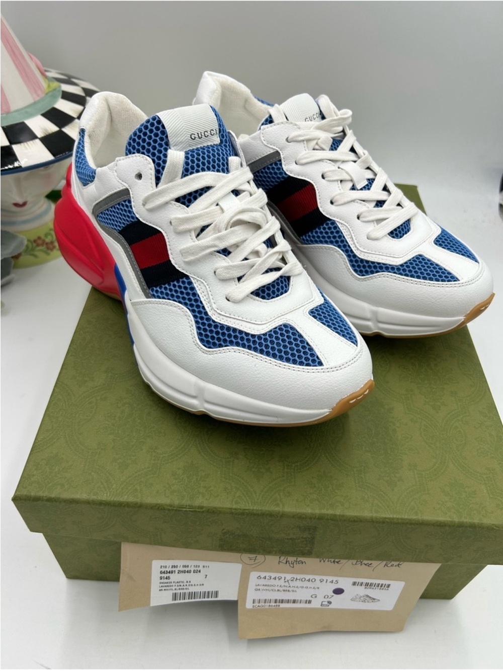 Men’s Gucci RYTHON red/white/blue sneakers size 7 fits eight US made in Italy